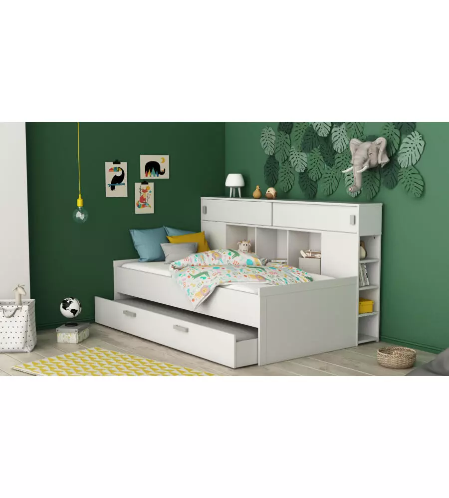 Letto singolo con contenitore e libreria, 204x109x122,5 cm